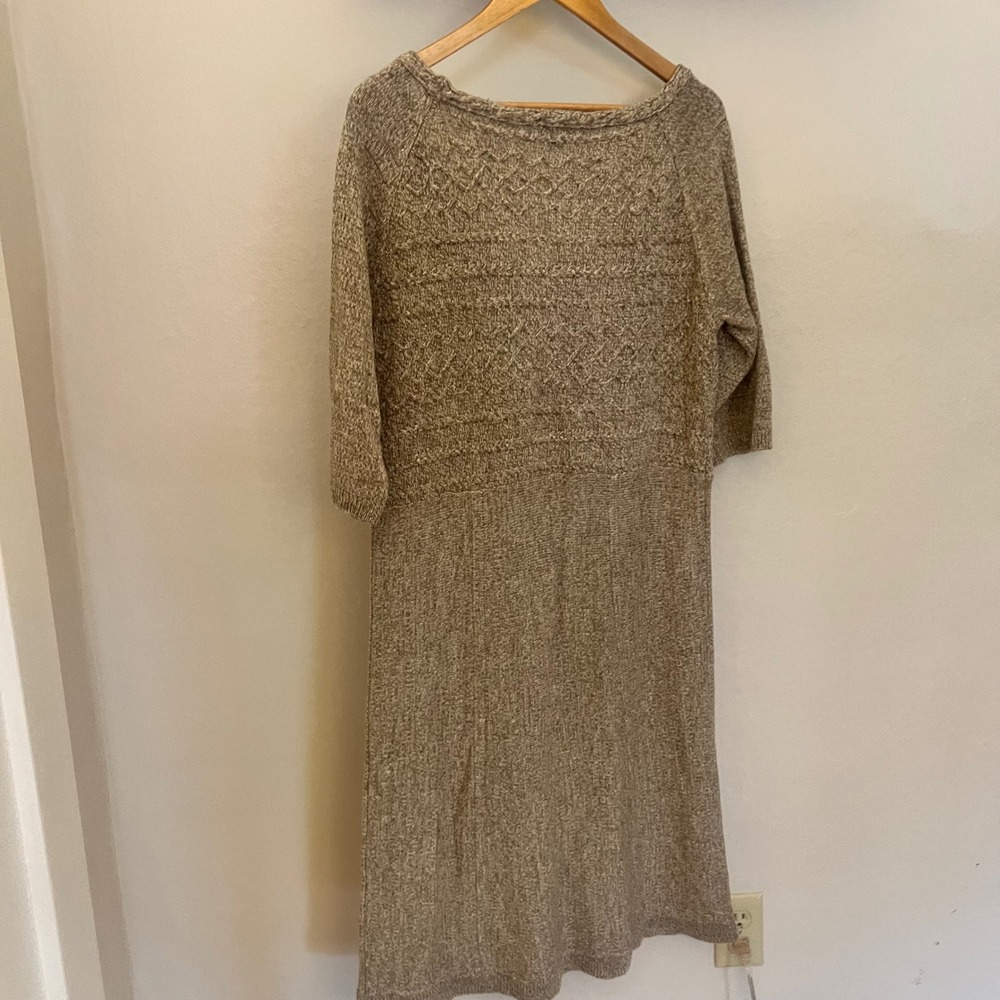Chadwicks of Boston Marled Tan Cable Knit Lambswool 3/4 Sleeve Sweater Dress XL - Picture 5 of 10